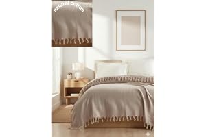 HzM Home sängöverkast 200 x 220 cm med tofsar – 100 % bomull – mjukt och ventilerande – överkast modernt – soffskydd och pläd