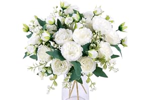 Floweroyal 4 Bündel Pfingstrose Künstliche Blumen Weiße Blumen Seidenpfingstrosen Blumensträuße für Hochzeit Partei Tischaufsätze Blumenarrangement Heim Küche Dekor
