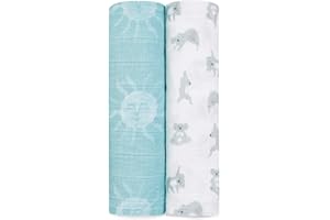 aden + anais Cotton Muslin Swaddle - 2 Pack Squares | Large Receiving Blankets for Girls & Boys | Ideal Newborn Babies & Infant Swaddling Wrap Set | Perfect Now + Zen, 0-3 Months