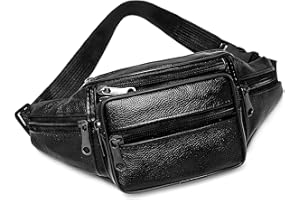 Meng Jiaran Leather Bum Bag Waist Bag Money Phone Belt with 6 Zip Pockets Waist Fanny Pack Bumbag for Women Men Walking Travel