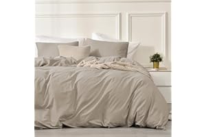 Luofanfei Funda Nordica para Cama 180 Beige Caqui 240x260 100% Algodón Transpirable Suave Moderno Juego de Funda de Edredón 260 x 240 y Fundas Almohada (65x65cm)