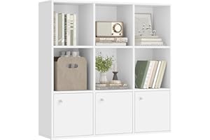 VASAGLE Estantería, Librería de 3 Niveles, Estantería de Almacenamiento Abierto, 29 x 97,5 x 97,5 cm, 3 Compartimentos con Puertas, para Sala de Estar, Estudio, Comedor, Blanco Nube LBC33WT