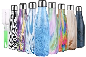 flintronic Bottiglia Acqua in Acciaio Inox, 500ML Portatile Borraccia, Senza BPA, Borraccia Termica Acciaio Inox, Bottiglia d'Acqua con Spazzola per Scuola, All'aperto, Yoga, Palestra