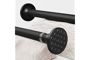 GDEVKHN Shower Curtain Rail Extendable Tension Rods 300cm Extra Long Shower Curtain Rods Anti-Slip Shower Rod Wardrobe Pole for Living Room, Bedroom, Bathroom, Balcony (84-300CM φ32mm Black)