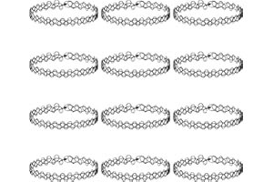 Andibro 12PC Tattoo Choker Necklace, Plastic Stretch Necklace Clavicle Cute Collar Vintage 90s 95s Jewelry Accessories for Women Teen Girl