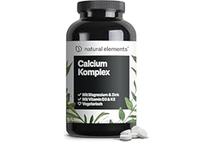 ‎NATURAL ELEMENTS natural elements Calcium Komplex mit Magnesium & Zink – 360 Tabletten – 520mg Calcium pro Tagesdosis – mit Vitamin D3 & K2 – optimal dosiert, ohne unnötige Zusätze – laborgeprüfte Qualität