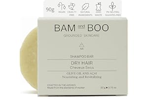 THE BAM&BOO TOOTHBRUSH Champu Solido Pelo Seco Nutritivo y Revitalizante 90gr - Champu Natural Sin Sulfatos Ni Parabenos PH Neutro - Aceite de Oliva y Açai - Champu Mujer y Hombre, Natural Vegano y Ecologico