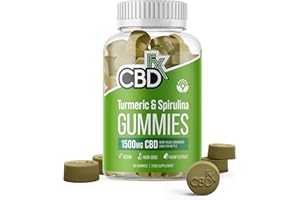 CBDfx 1500mg High Strength Turmeric Spirulina CBD Gummies 25mg Turmeric 10mg Spirulina 25mg CBD per Gummy 60x Bottle (30 Days)