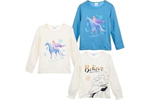 Disney Frozen - Maglietta a Maniche Lunghe Bambina | T-Shirt Cotone 100% con Stampe Personaggi Elsa e Anna | Maglia Invernale Casual – Taglie 3-8 Anni