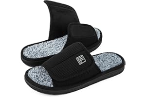 FamilyFairy Men's Open Toe Slippers Breathable Velcro House Shoes Memory Foam Slip on Indoor Outdoor