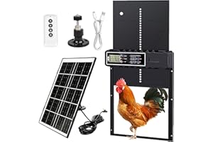 SUBOSI Grande Taille Porte Poulailler Automatique Solaire,Automatique Poulailler en Aluminium avec 7W Panneaux Solaires, Deux méthodes de Chargement Minuterie, Affichage LED, Télécommande