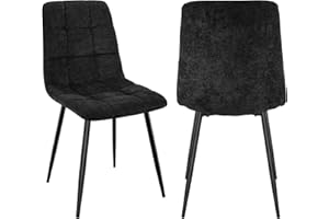JIJIAN Set of 2 Dining Chairs, Linen Kitchen Chairs, Living Room Chairs with Upholstered Seat Backrest and Sturdy Black Metal Legs, Checkerboard Pattern (Black)