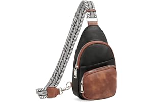 CLUCI Sac de Poitrine pour Femme, Petit Sac à bandoulière PU Cuir, Sac de Ssport Décontracté Sacoche Bandouliere, Sling Bag Crossbody bag Bandoulière réglable 3-noir avec marron