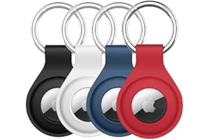 JETech Silicona Funda para AirTag 2021 con Llavero, Air Tag Portátil Protectora Carcasa, Fácil Instalación, 4 Unidades (Negro/Blanco/Azul Marino/Rojo)