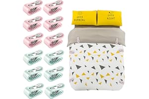 SHULLIN 12 Stücke Bettdeckenbezug-Clips Kunststoff Bettdeckenhalter Anti-Rutsch-Klemme ohne Nadel Bettdecken Clips Prevent Bunching & Shifting für Steppbettdecke Einziehdecke(Grün,Pink)