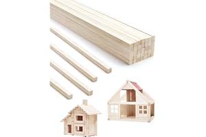 Anvin 50 Pieces Balsa Wood Sticks Square Wooden Dowels Unfinished Hardwood Strips Natural Long Woodcraft Sticks Batons for DIY Crafts Model Making (6 x 6 x 300 mm)