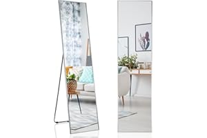 COSTWAY Specchio da Parete Lungo, Specchio da Terra Appendere con Cornice in Lega di Alluminio e Ganci, Per Camera da Letto e Soggiorno, 160 x 40 cm (Argento)