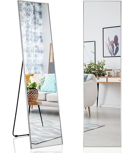 GOPLUS 150 x 56 cm Ganzkörperspiegel, Wandspiegel mit Aluminiumrahmen, zum Aufhängen oder Anlehnen an die Wand, Standspiel für Garderobe, Schlafzimmer (Gold