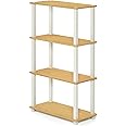 Furinno Turn-S-Tube 4-Tier Multipurpose Shelf Display Rack with Square Tube, Beech/White