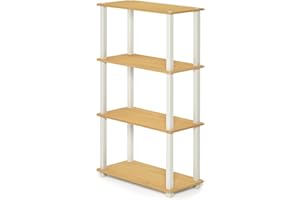 Furinno TURN-S-TUBE Storage Shelves, 4-Tier Book Shelf, Corner Shelf, Toolless Open Shelves, for Organization and Storage, Living Room, Garage, Home Office, Beech