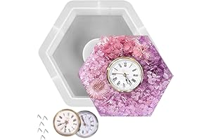 PLMMPERATION DIY Desk Clock Resin Molds Silicone, Hexagon Silicone Molds for Resin, DIY Clock Epoxy Resin Molds with 2 Clock Movement Accessories for Desktop Home Decor (Hexagon)