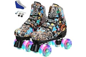 XUDREZ Roller Skates Classic High-top for Adult Outdoor Skating Light-Up Four-Wheel Roller Skates Shiny Roller Skates for Women and Men