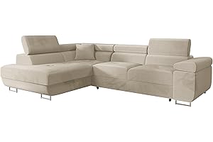 ‎MIRJAN24 Mirjan24 Ecksofa Torezio mit Bettkasten, Einstellbare Kopfstützen, Sofa mit Schlaffunktion, Eckcouch für Wohnzimmer, Polsterecke, L-Form Couch mit Bettfunktion (Manila 02, Seite: Links)