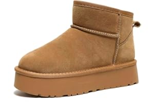 EARNMORE Damskie śniegowce na platformie, australijskie buty zimowe z owczej skóry, klasyczne wodoodporne buty Shearling Boots, wygodne buty zimowe