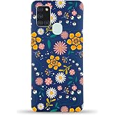 PrintiFy Samsung Galaxy A21s Uyumlu Lansman Kılıf &Ccedil;i&ccedil;ek Tasarımlı I&ccedil;i Kadife Kapak-lacivert