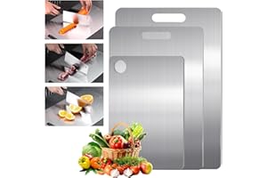 KUNAXKU Lot de 3 planches à découper en titane - Double face, sans danger pour les aliments, non poreuses pour la viande, les fruits et les légumes-sans microplastique, résistant aux odeurs, coffres-forts