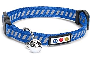 PAWTITAS Collare per Gatti Che Riflette Il Traffico con Fibbia di Sicurezza e Campanellino Rimovibile Collare per Gatti Collare per Gattini Blu Collare per Gatti