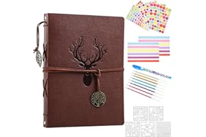 DGN Fotoalbum Schwarze Seiten Zum Selbstgestalten,Scrapbook Album，27x20cm Fotoalbum Groß,Leder Fotoalbum Selbstklebend,Geschenk Ringbuch Fotoalbum Fotobuch mit Stifte,Aufkleber,Fotoecken,Schablone