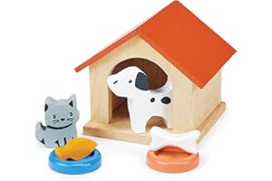 Mentari Wooden Doll's House Dog & Cat Pet Set - Imaginative Play Toy For Children Ages 3+
