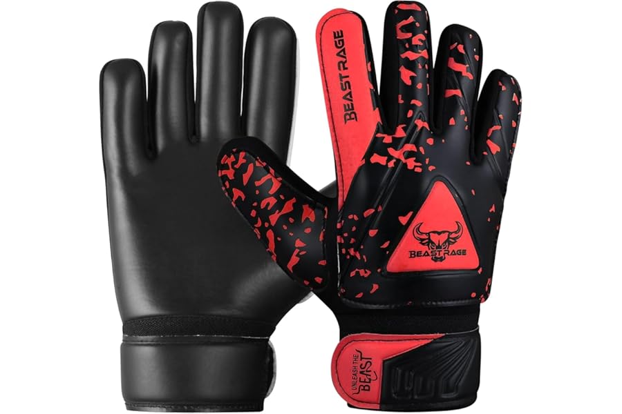 BEAST RAGE Goalkeeper Gloves for Kids Boys Youth,Soccer Goalie Gloves Kids,Double Wrist Support,Strong Grip,Padded Palm football gloves boys