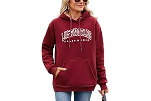 Vijamiy Sweat a Capuche Femme Los Angeles Sweats Doublé Polaire avec Poche Chaud Hoodie Sweatshirts Femme Manches Longues Thermique Automne-Hiver Pullover