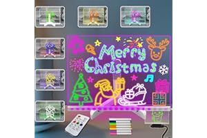YAN-TECH Acrylic Dry Erase Board 11.81 * 7.95Inch 7 Color Change Light up Message Board with Remote Control Glowing Whiteboard LED Drawing Board Note Board Planning Board USB Table Lamp for Kids Teens
