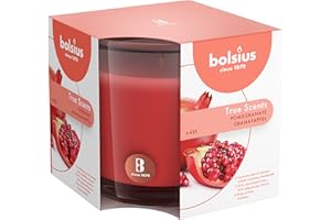 Bolsius Candela Profumata in Giara 95/95 mm Large, Colore Rosso, Fragranza Melograno, True Scents