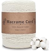 DOBIGER Beige Macrame Thread 3mm x 300m - 100% Natural Cotton Rope for Tapestries, Hanging Plants and Boho Decor | Extra Soft