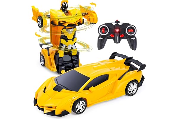 Thedttoy 2en1 Voiture Télécommandé Robot, 1:18 Transformateur Jouet Cadeau pour Garçons Filles 3 4 5 6 7+ Ans, RCVoiture Robot Jouets Transformable 2.4GHz Voiture de Police pour Enfants (Jaune)
