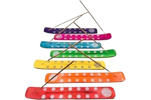 SNADI Confezione x 7 - Porta incenso (incensiere). Porta incensi di legno. 7 colori chakra differenti e unici con il design del fiore della vita. Fatto a mano in India.