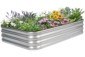 INNO STAGE Adjustable Raised Garden Bed, 5Ft Metal Planter Boxes Outdoor for Growing Vegetables,Herbs,Flowers Steel Plant Raised Garden Bed Kit - Silver 1Pack