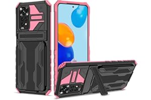 JEELAR NEINEI Funda para Xiaomi Redmi Note 11/11S,Carcasa Caso Outdoor Shockproof de Grado Militar con [Ranura para Tarjeta][Soporte],PU/TPU Silicona Bumper Phone Case Cover,Rosado