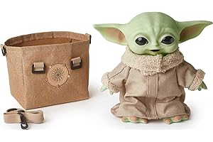 Mattel Star Wars The Mandalorian Bébé Yoda, figurine peluche Grogu sonore 28 cm avec sacoche de transport, jouet pour enfant, HBX33