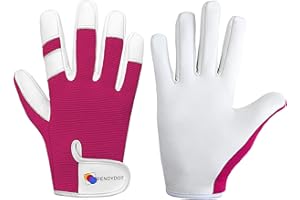 TRENDYDOT Gardening Gloves for Women/Men - Thorn Proof Garden Gloves - Ladies Working Gloves - Breathable Safety Work Gloves - Gardening Gifts, Leather Mechanic Gloves, Garden Tools (Small, Pink)