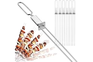 Schaschlikspieße Edelstahl, 43CM (6 Stück) – Zweizinkige BBQ-Flachspieße Schaschlikspieße, Extra Breit: 5 mm und Extra Stark 2 mm Dicke, Grillspieße Edelstahl Kebab Spieße, Grill Zubehör