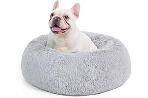 Bedsure Cama para Gato Lavable y Suave - Ø 60 cm Lugar de Descanso para Gatos y Perros pequeños, cojín Redondo de Peluche para Gatos, Gris Claro