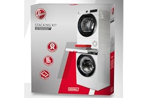 Hoover Universal Stapelset mit Schieberegal für Waschmaschinen und Trockner - geeignet für Waschmaschinen mit Tiefe 47-62 cm - Platzsparend - Einfache Montage - Weiß - Universal