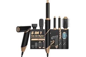‎OKWRAP 5 in 1 Airstyler Hairstyler Haartrockner Warmluftbürste Hairstyler Ionen Föhn Set mit Föhnbürste Lockenstab Rundbürstenföhn Lockenbürste Stylingbürsten Geschenkset Geschenke für Frauen, Schwarz