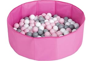 Selonis Suchy Basen Składany 80x23cm/200 Piłek ∅ 6cm, Basen dla Dzieci z Kolorowymi Kulkami, Różowy: Biały-Szary-Pudrowy Róż