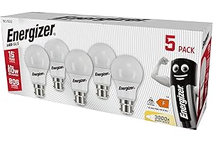 Energizer Bayonet Light Bulb 60w, B22 LED Bulbs Warm White 3000K, Energy Saver Bulb, 806 Lumen, Non-Dimmable, Pack of 5